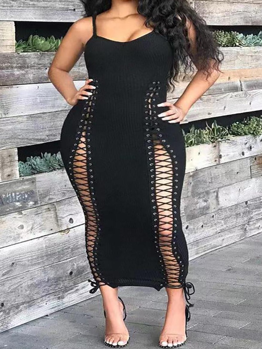 Lw Plus Size Bandage Hollow Out Design Cami Dress Sale Lovelywholesale