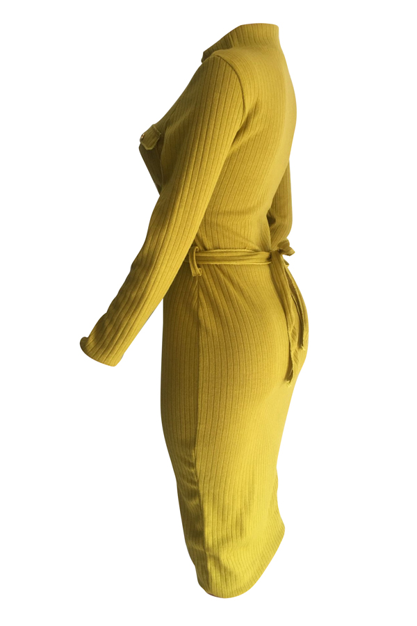 Euramerican Long Sleeves Yellow Polyester Sheath M