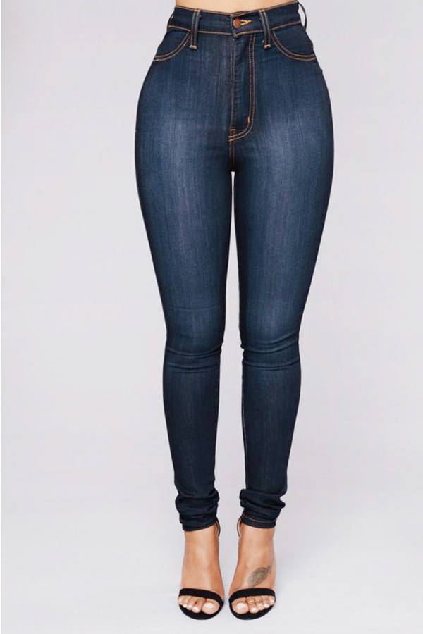 Lovely Fashion High Waist Deep Blue Denim Zipped JeansLW | Fashion ...