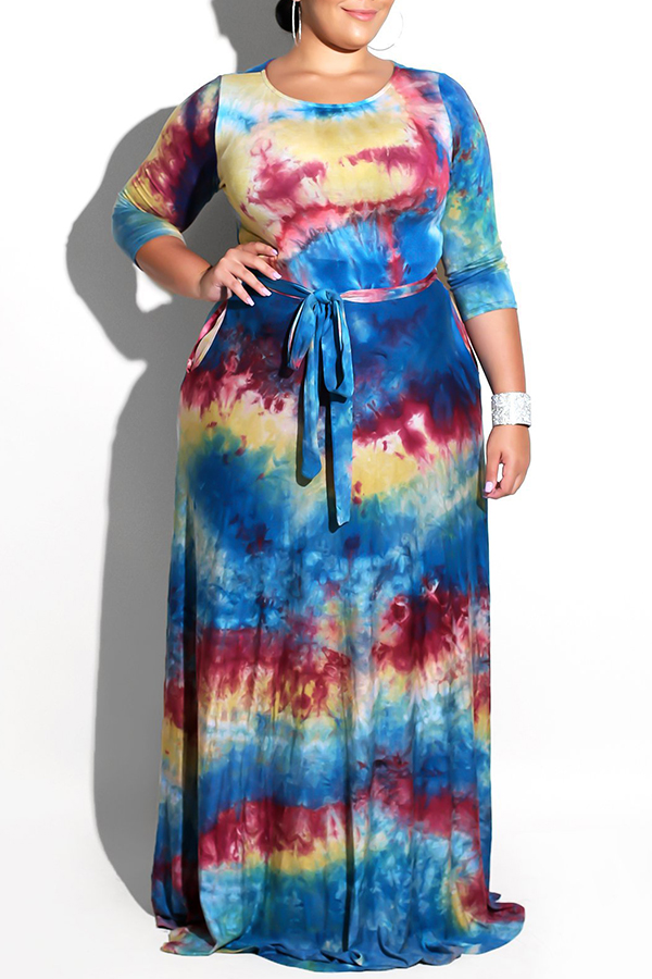 Lovely Stylish Tie-dye Printed Floor Length Dress(