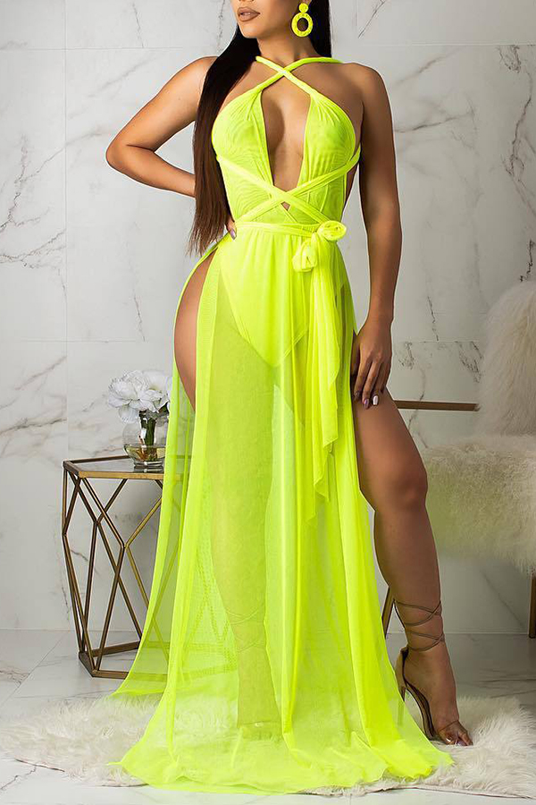 Lovely Sexy See Through Backless Yellow Floor Length A Line Dresslw Fashion Online For Women