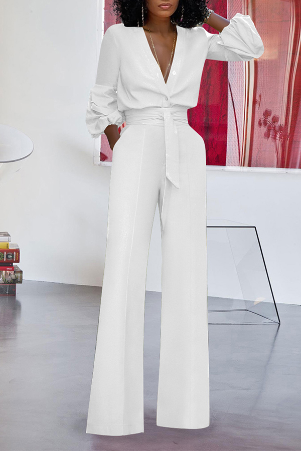 Lovely Trendy Deep V Neck White Onepiece JumpsuitLW Fashion Online