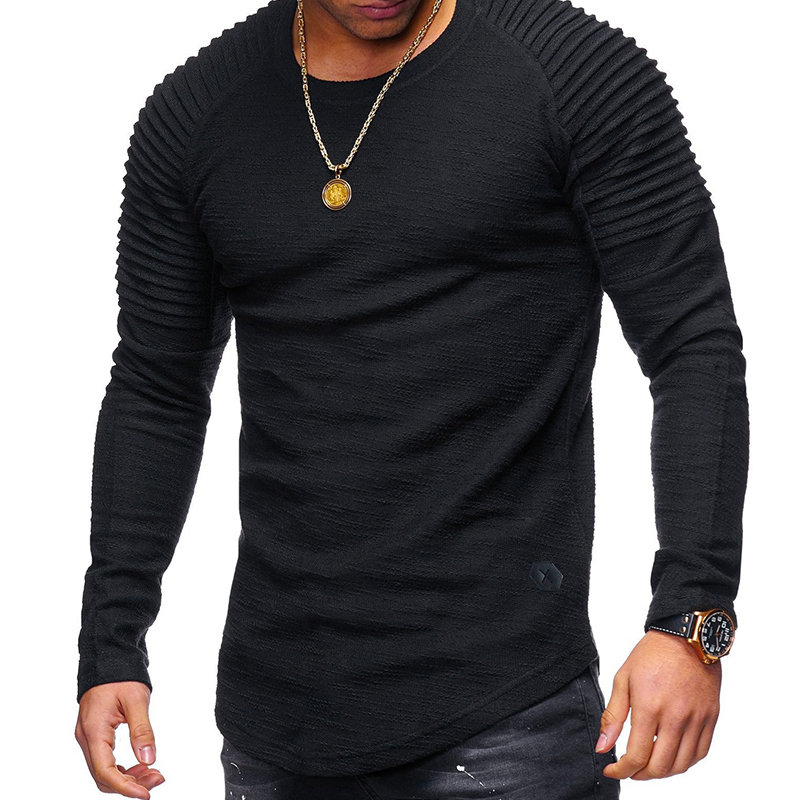Men Lovely Casual O Neck Ruffle Design Black T-shirt Sale | LovelyWholesale