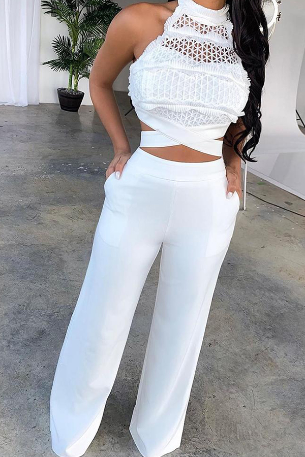 Lovely Trendy Hollow-out White Two-piece Pants SetLW | Fashion Online ...