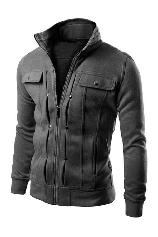 Lovely Casual Zipper Design Dark Grey JacketLW | Fashion Online For ...