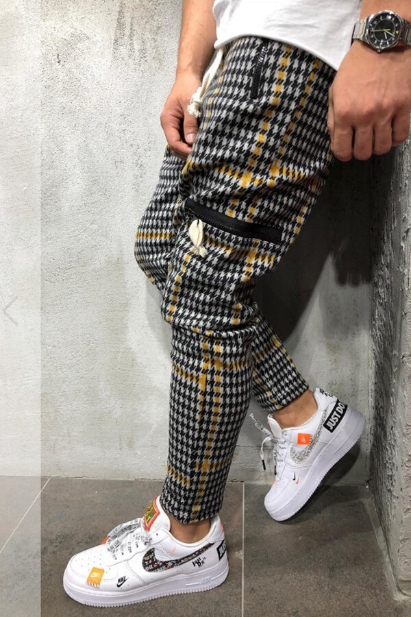 yellow and black plaid pants mens