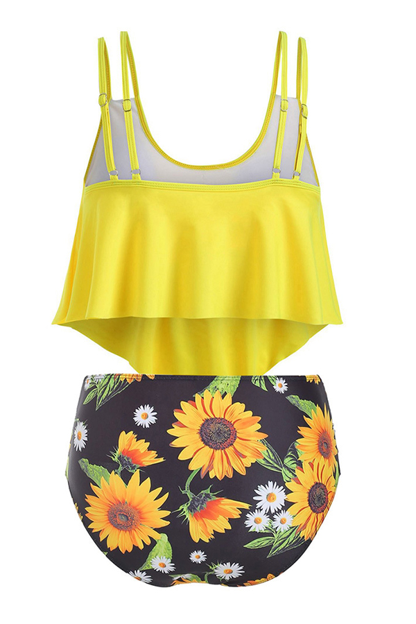 Lovely Print Yellow Plus Size Two-piece SwimsuitLovelyWholesale ...