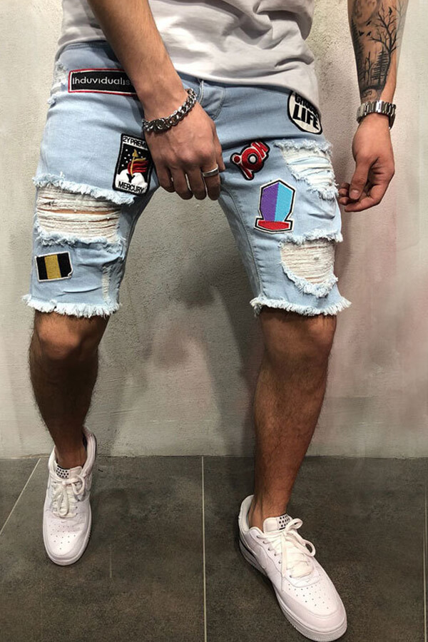 Lovely Men Casual Patchwork Baby Blue ShortsLW | Fashion Online For ...