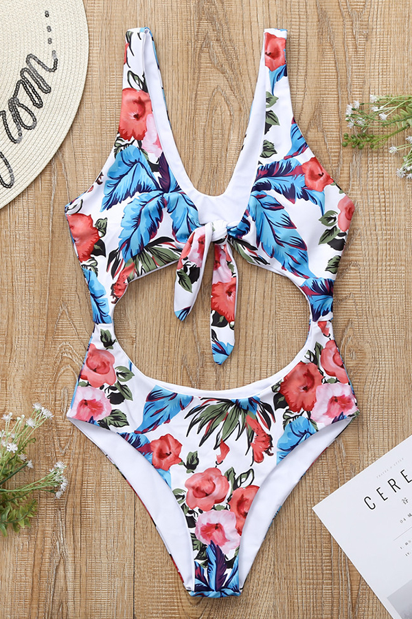 Lovely Floral Print Multicolor Bathing Suit One-piece SwimsuitLW ...