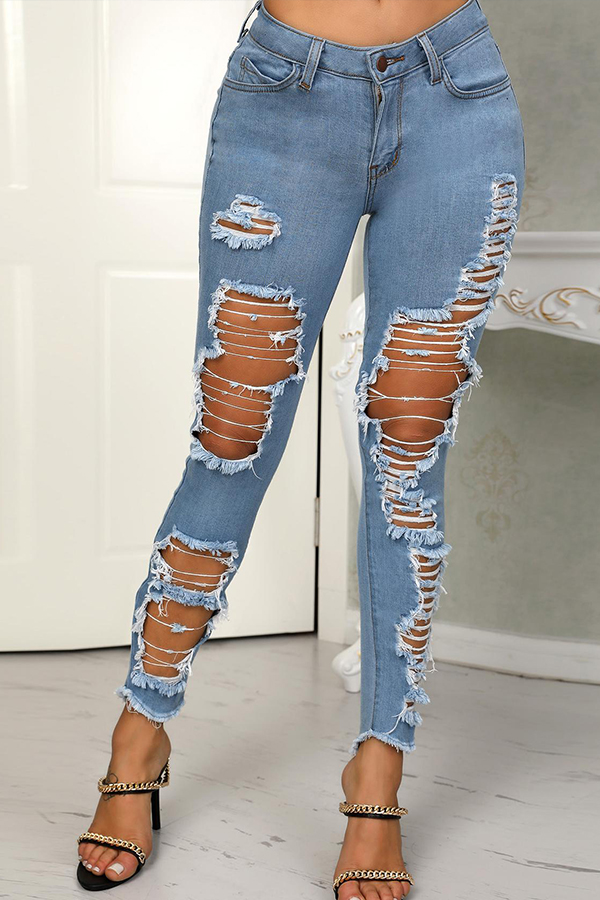 Lovely Casual Hollow-out Blue JeansLW | Fashion Online For Women ...