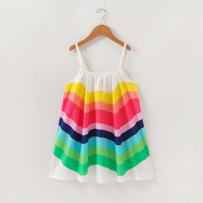 Lovely Trendy Rainbow Striped White Girl Knee Length DressLW | Fashion ...