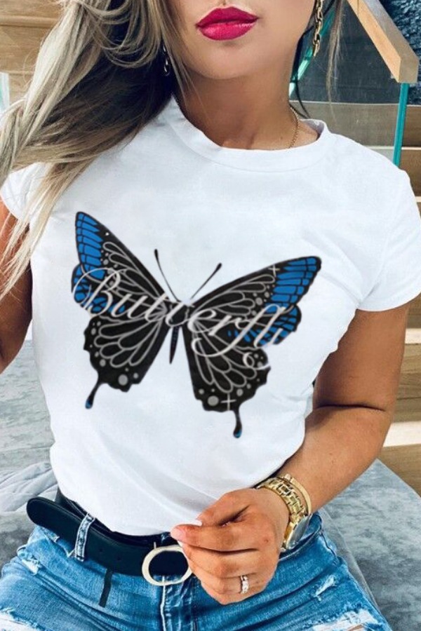 Lovely Casual O Neck Butterfly Print White T-shirtLW | Fashion Online ...