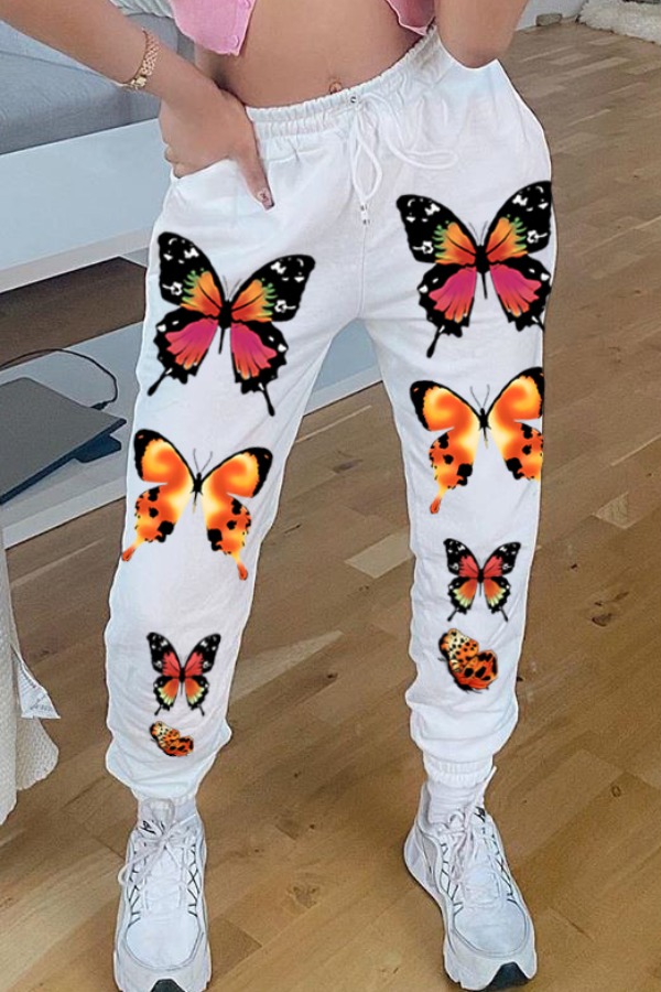 Lovely Casual Butterfly Print White PantsLW | Fashion Online For Women ...