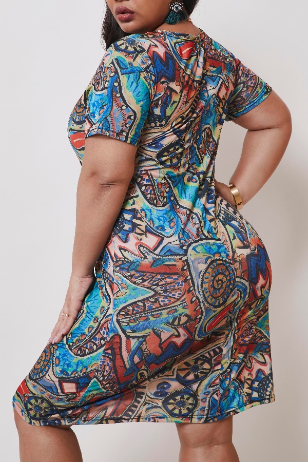 lovely Casual Print Multicolor Mini Plus Size DressLW | Fashion Online For Women | Affordable 