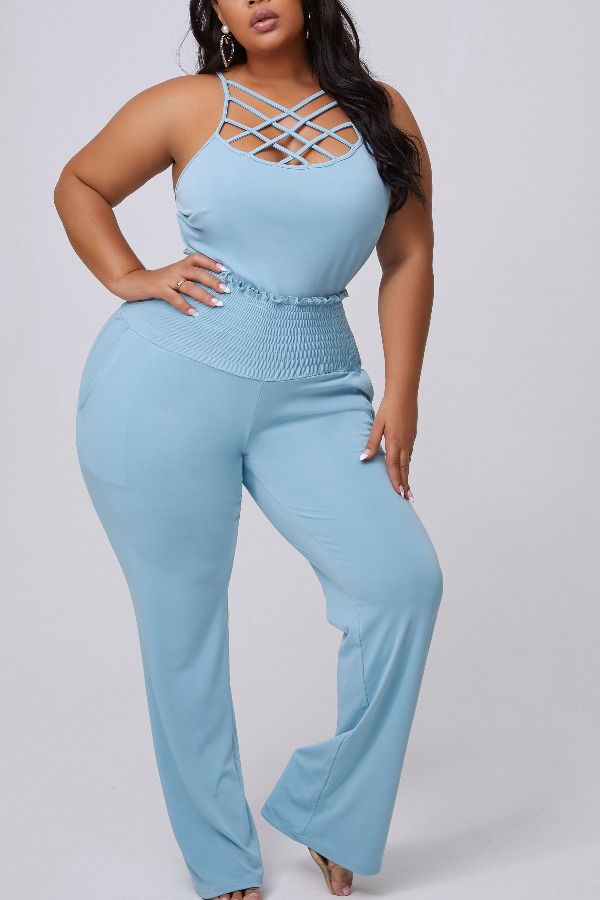 lovely Trendy Patchwork Blue Plus Size Onepiece JumpsuitLW Fashion