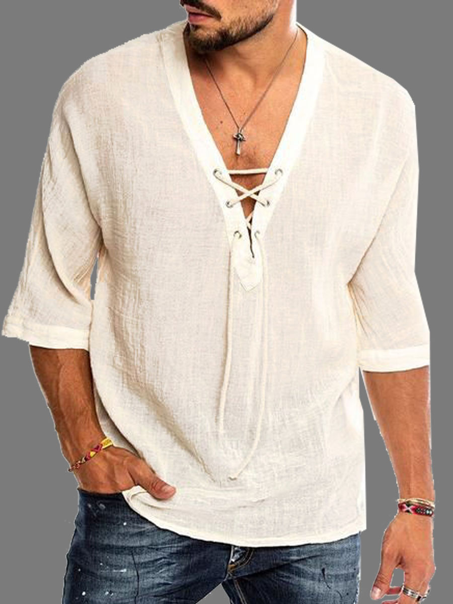 lovely Casual V Neck Bandage Design White Men ShirtLW | Fashion Online ...