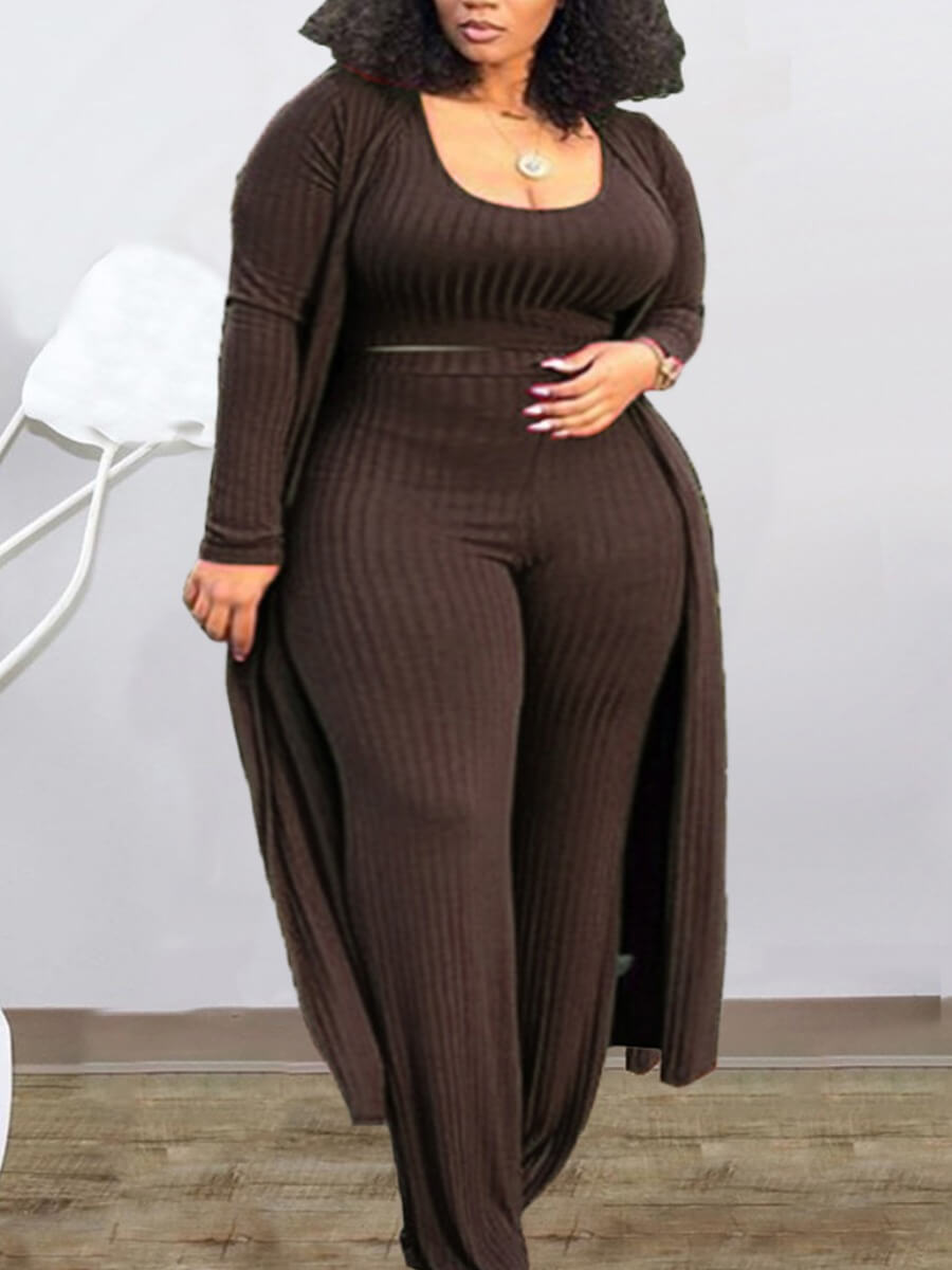 Lovely Casual U Neck Brown Plus Size Three-piece Pants SetLW | Fashion ...