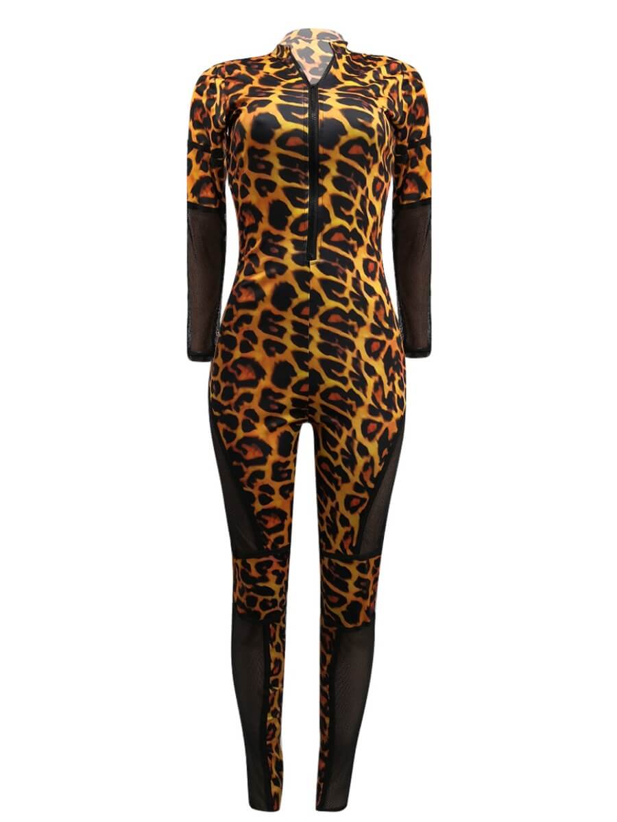 Lovely Sexy See-through Patchwork Leopard Print One-piece JumpsuitLW ...
