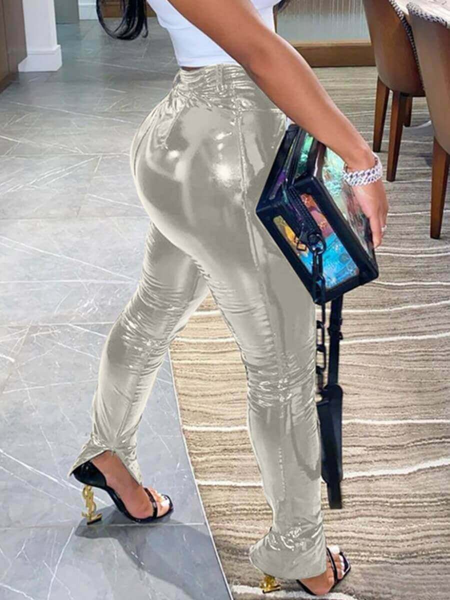 women's shiny silver pants