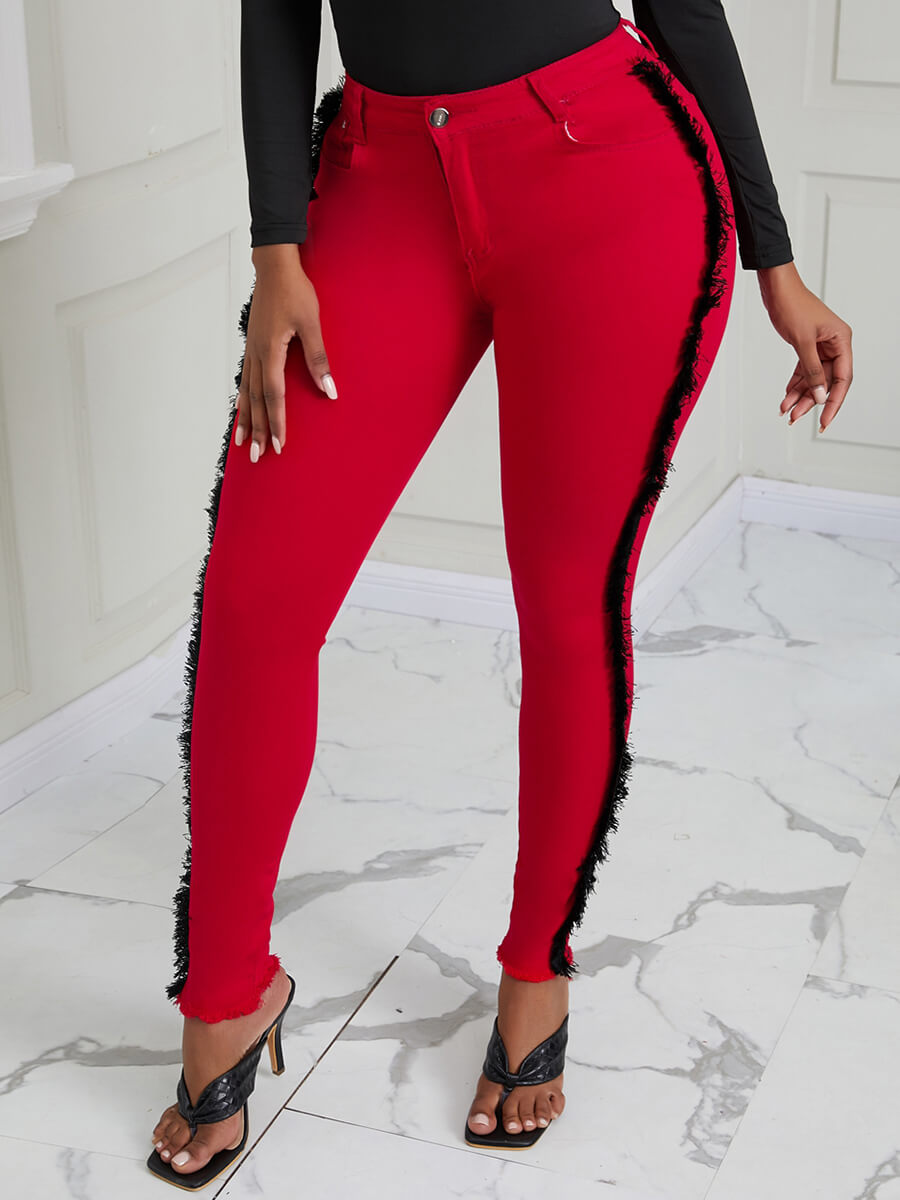 Lovely Trendy Tassel Design Patchwork Red PantsLW Fashion Online For