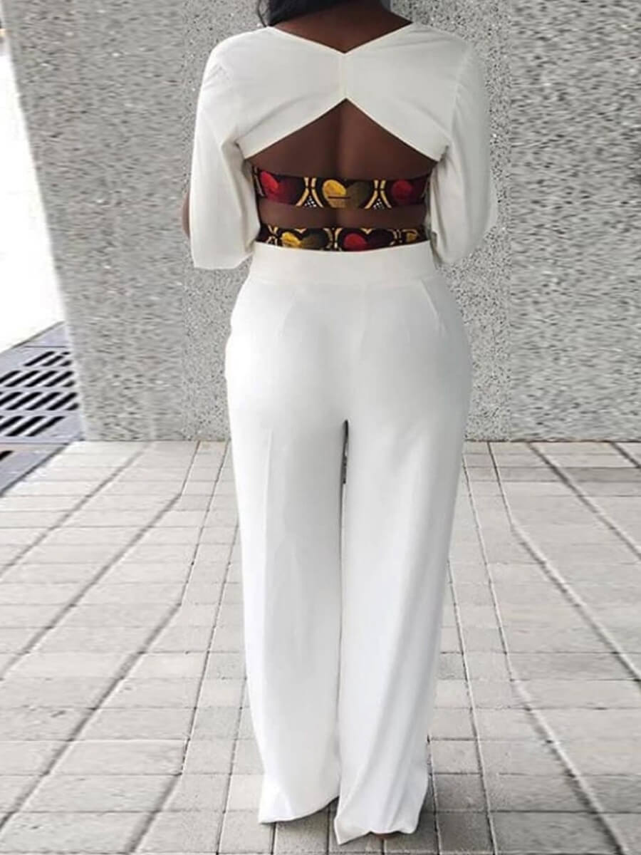 Lovely Sexy V Neck Hollow Out White Two Piece Pants Setlw Fashion Online For Women 