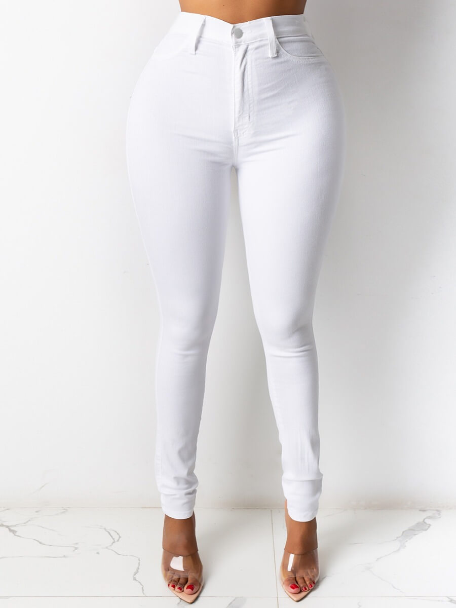 Lovely Casual High-waisted Zipper Design Skinny White JeansLW | Fashion ...